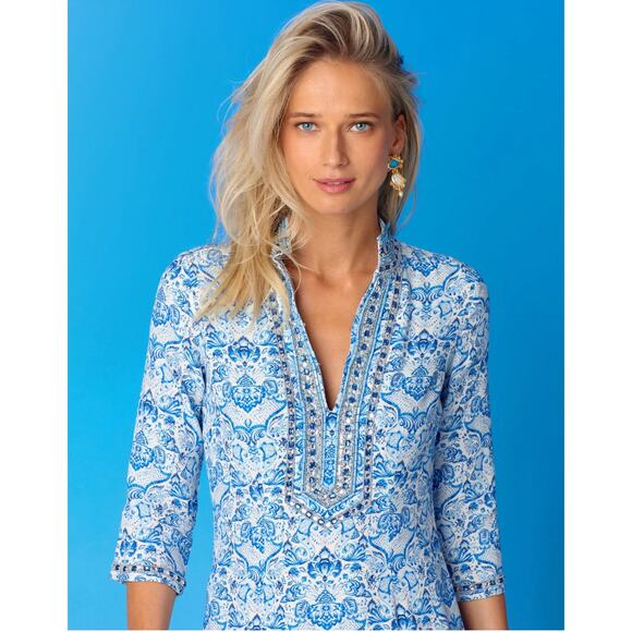 NicoBlue Shalimar Long Tunic Dress with Sapphire Jewel Embellishment Women New - Picture 13 of 16